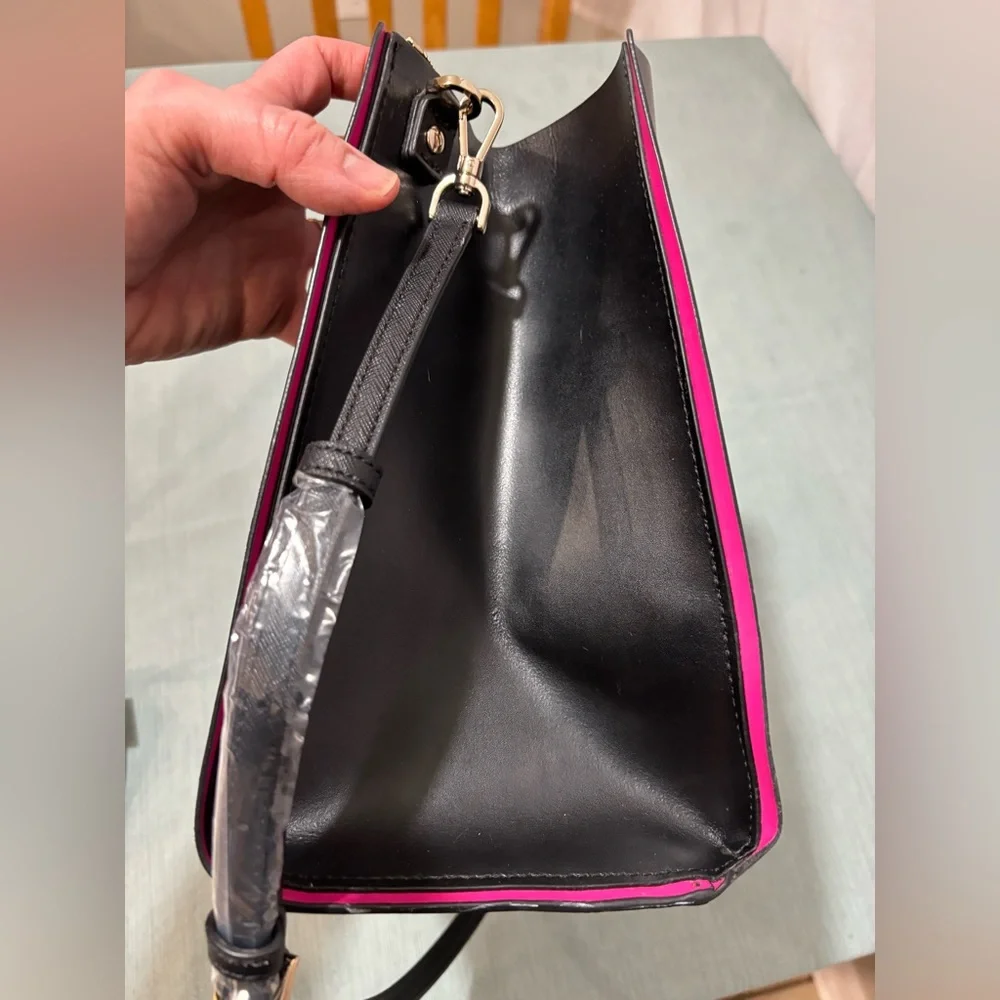Kate Spade New York Kyra Black Smooth Leather Tote with Pink Accents - Picture 13 of 16